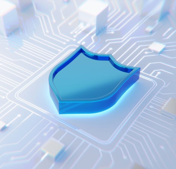 Innovatives Sicherheitssymbol auf moderner Technologieplattform.