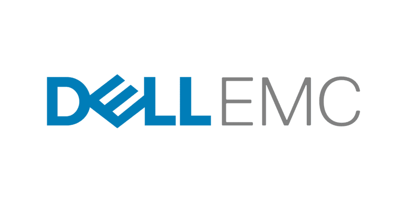 Dell EMC Logo auf IT-Infrastruktur.